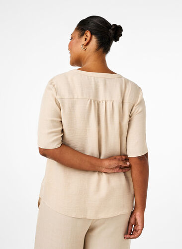 Zizzi Overhemd blouse met V-hals en korte mouwen, Cement, Model image number 1