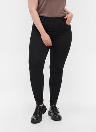 Zizzi super slim fit Amy jeans met hoge taille, Black, Model image number 3
