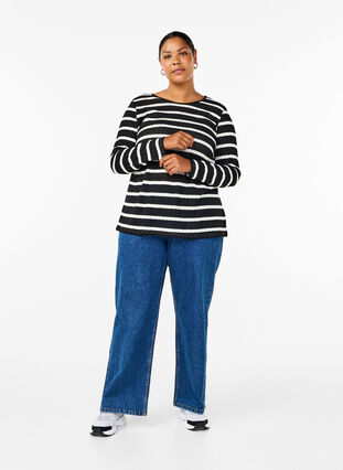 Zizzi Blouse met strepen en lange mouwen, Black Sand Stripe, Model image number 2