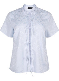 Jacquard blouse met korte mouwen en strikjes, Ancient Water