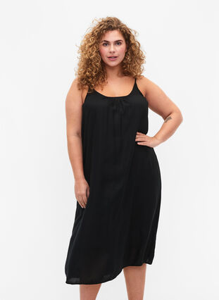 Zizzi Mouwloos midi jurk in viscose, Black, Model image number 2