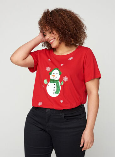 Kerst T-shirt met pailletten - Rood 42-60 -