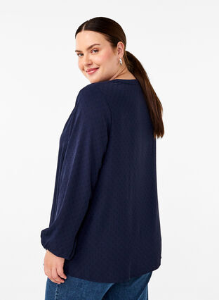 Zizzi Blouse met lange mouwen en structuur, Navy Blazer, Model image number 1