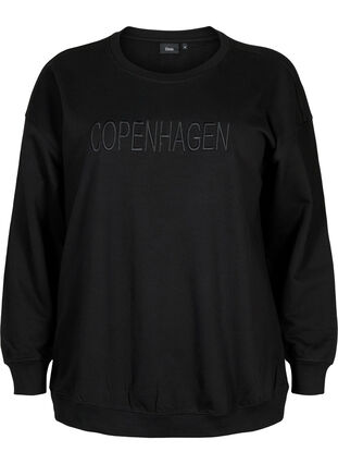 Zizzi Sweatshirt met geborduurde tekst, Black Copenhagen , Packshot image number 0