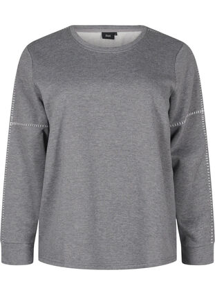 Zizzi Sweatshirt met contrasterende stiksels, Medium Grey Mél, Packshot image number 0