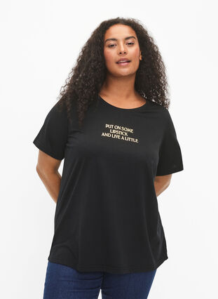 Zizzi FLASH - T-shirt met motief, Black Lips, Model image number 0