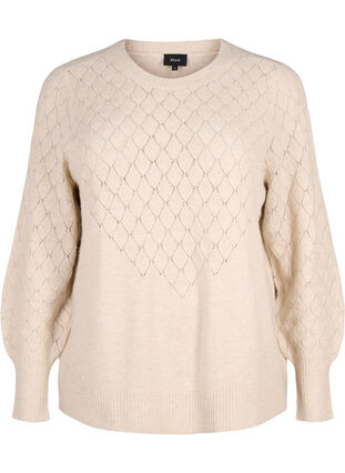 Zizzi Gebreide blouse met kantpatroon, Pumice Stone Mel., Packshot image number 0