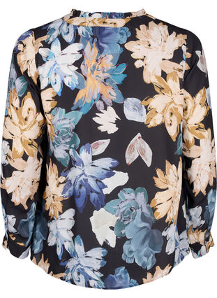 Zizzi Blouse met lange mouwen en bloemenprint, Yellow Flower AOP, Packshot image number 1