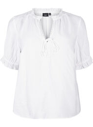 Viscose blouse met korte mouwen en ruches, Bright White