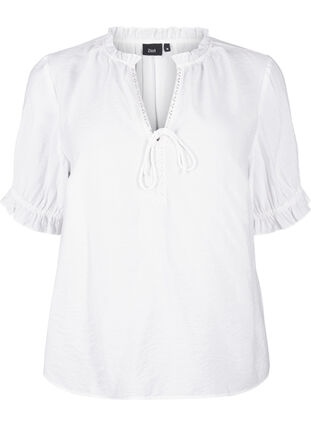 Zizzi Viscose blouse met korte mouwen en ruches, Bright White, Packshot image number 0