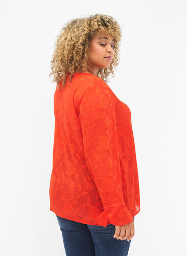 Zizzi Lange mouw shirt met jacquard look, Orange.com, Model image number 1