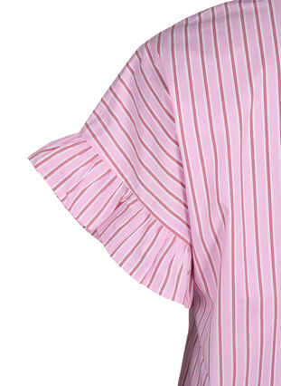 Zizzi Gestreepte blouse met peplum en ruches, Pink Red Stripe, Packshot image number 3