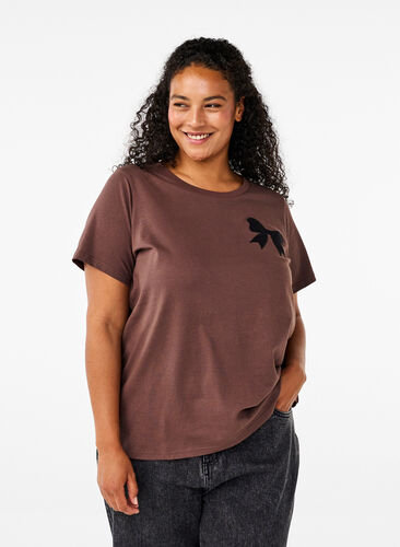 Zizzi Katoenen T-shirt met strik, C. Martini W. Black, Model image number 0