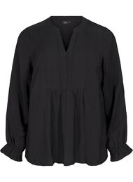 Blouse met lange mouwen en een V-hals, Black