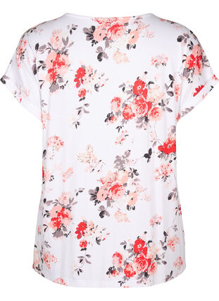 Zizzi Viscose blouse met korte mouwen en bloemen, White AOP flower, Packshot image number 1