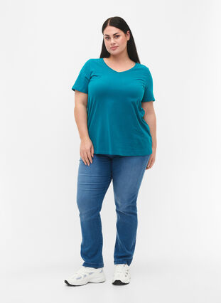 Zizzi Basic t-shirt in effen kleur met katoen, Deep Lake, Model image number 1
