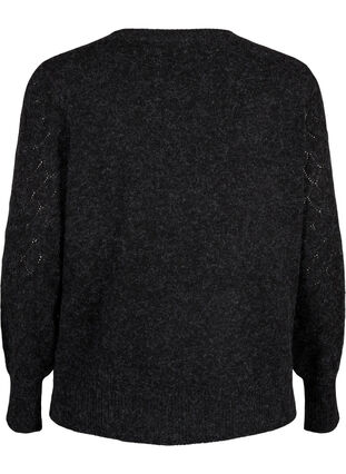 Zizzi Gebreide blouse met kantpatroon, Dark Grey Melange, Packshot image number 1