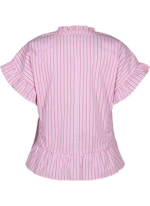 Zizzi Gestreepte blouse met peplum en ruches, Pink Red Stripe, Packshot image number 1