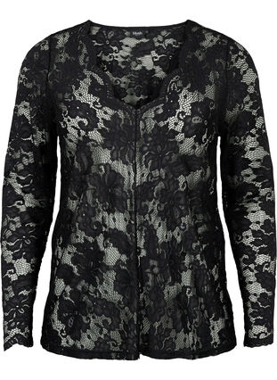 Zizzi Kanten blouse met V-hals en lange mouw, Black, Packshot image number 0