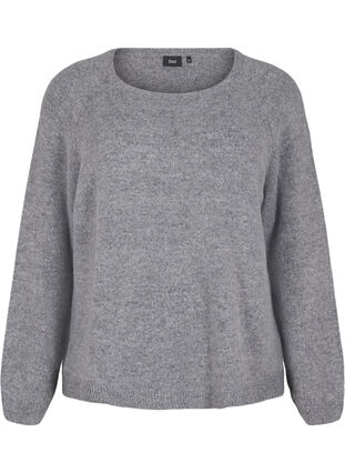 Zizzi Ruimvallende gebreide blouse met ronde hals, Medium Grey Melange, Packshot image number 0