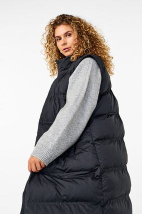 Zizzi Lang vest met zakken en rits in twee richtingen, Black, Model image number 2