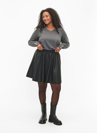 Zizzi Blouse met lange mouwen, brede manchetten en knopen, Dark Grey Melange, Model image number 3