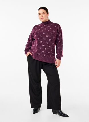 Zizzi Gebreide blouse met hoge hals en patroon, Potent P. Mel. Comb, Model image number 2