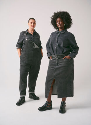 Zizzi Denim rok met split aan de voorkant, Dark Grey Denim, Image image number 0