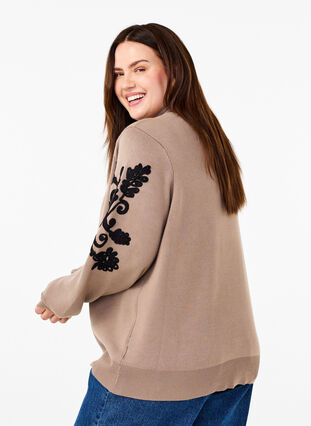 Zizzi Gebreide blouse met borduursel, Desert Taupe Comb, Model image number 1