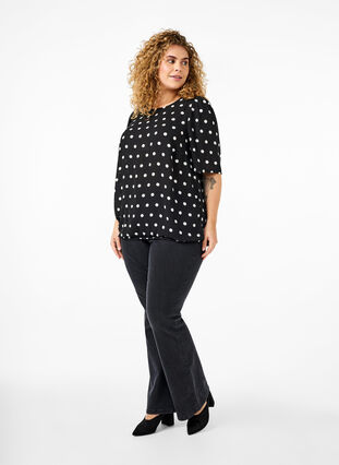 Zizzi Gestippelde blouse met korte mouwen, Black W. White Dot, Model image number 2