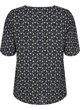 Zizzi Blouse met print en korte mouw, Blue Beige AOP, Packshot image number 1