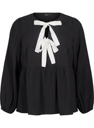 Viscose blouse met strikjes en lange mouwen, Black White Bow, Packshot