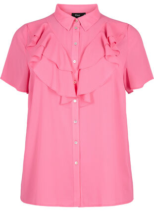 Zizzi Overhemdblouse met korte mouwen en ruches, Pink Power, Packshot image number 0