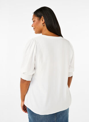Zizzi Viscose blouse met smok en ruches, Bright White, Model image number 1