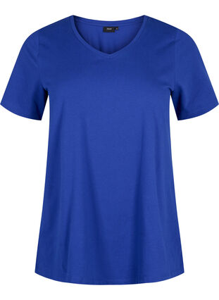 Zizzi Effen basic T-shirt van katoen, Sodalite Blue, Packshot image number 0