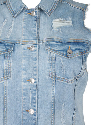 Zizzi Mouwloze denim jurk met ruwe randdetails, Light Blue Denim, Packshot image number 2