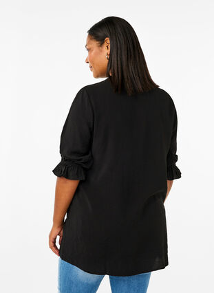 Zizzi Lang viscose shirt met kanten detail, Black, Model image number 1