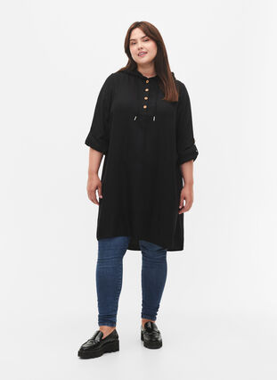 Zizzi Tuniek van viscose met capuchon, Black, Model image number 2