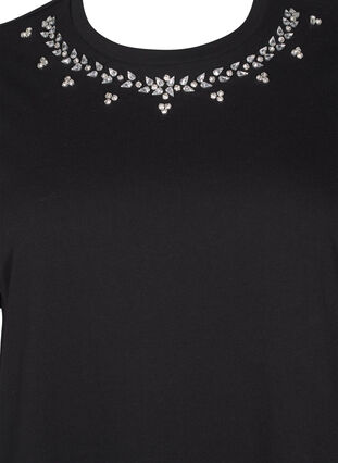 Zizzi T-shirt met ronde hals en strass-steentjes, Black, Packshot image number 2