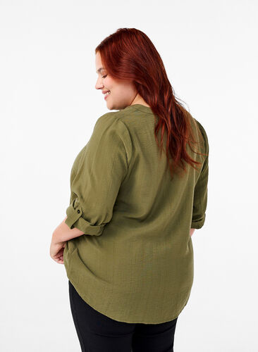 Zizzi Viscose overhemd blouse met driekwart mouwen., Winter Moss, Model image number 1