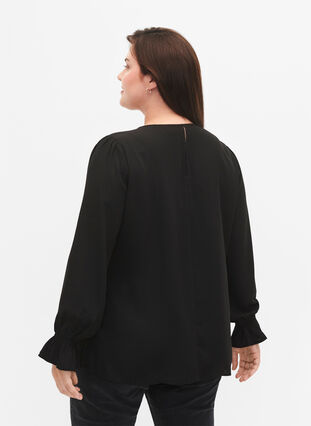 Zizzi Gesmokte blouse met lange mouwen, Black, Model image number 1