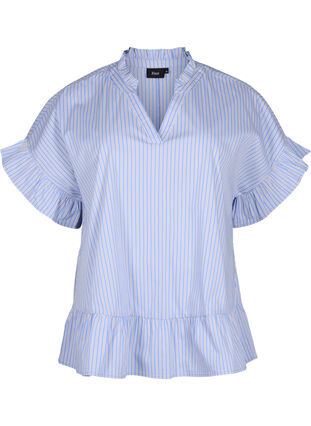 Zizzi Gestreepte blouse met peplum en ruches, Blue Stripe, Packshot image number 0