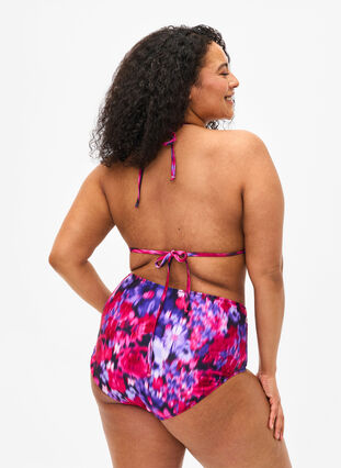 Zizzi Bikinibroekje met print en hoge taille, Pink Flower AOP, Model image number 1