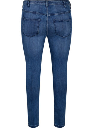 Zizzi Superslanke Amy jeans met slijtagedetails, Blue Denim, Packshot image number 1