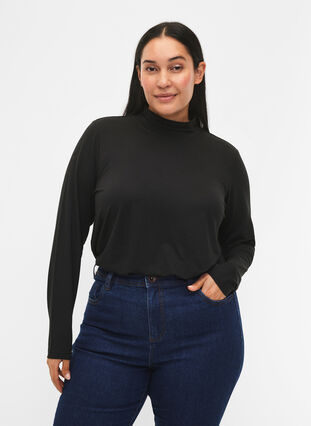 Zizzi FLASH - Blouse met lange mouwen en col, Black, Model image number 0