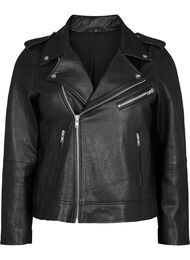 Leren bikerjas met zakken, Black