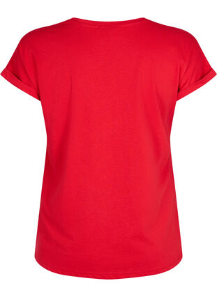 Zizzi T-shirt met korte mouwen van katoenmix, Tango Red, Packshot image number 1