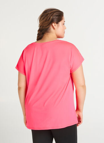 Zizzi Effen sportshirt, Neon pink, Model image number 1