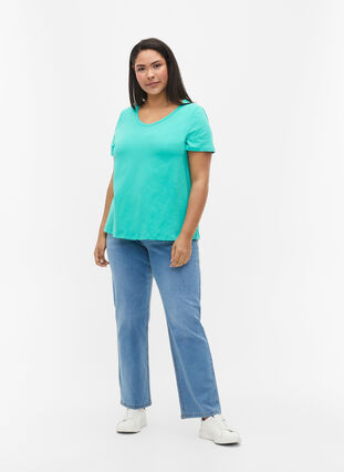 Zizzi Basic t-shirt in effen kleur met katoen, Aqua Green, Model image number 2