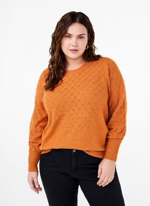 Zizzi Gebreide blouse met kantpatroon, Marmelade Mel., Model image number 0